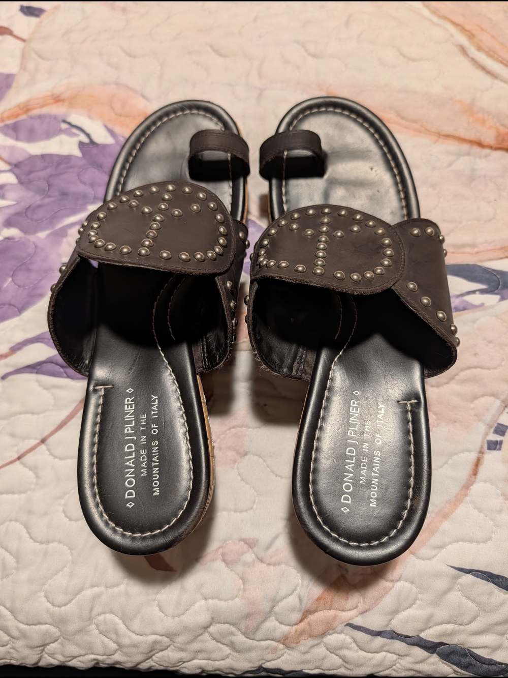 Donald J. Pliner Black Stud-Embellished Leather Slide Mules